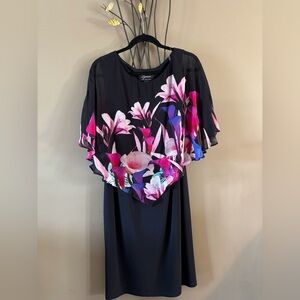 Frank Lyman dress, size 16, black with various shades of pink flowers